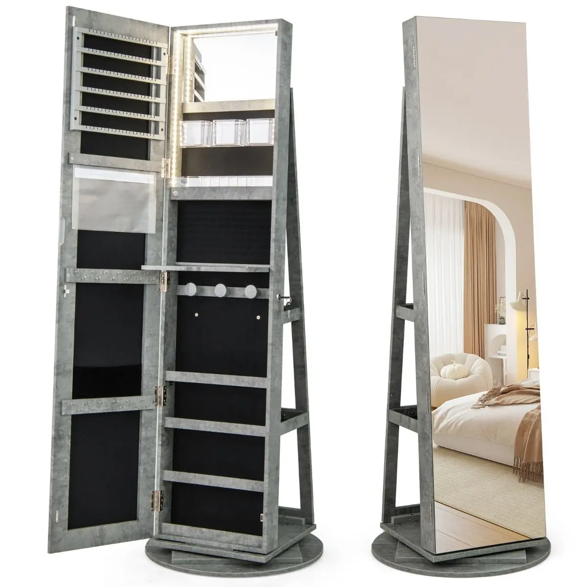 Dulap-oglinda pentru bijuterii Costway JV10430YA (Grey-green) - 3
