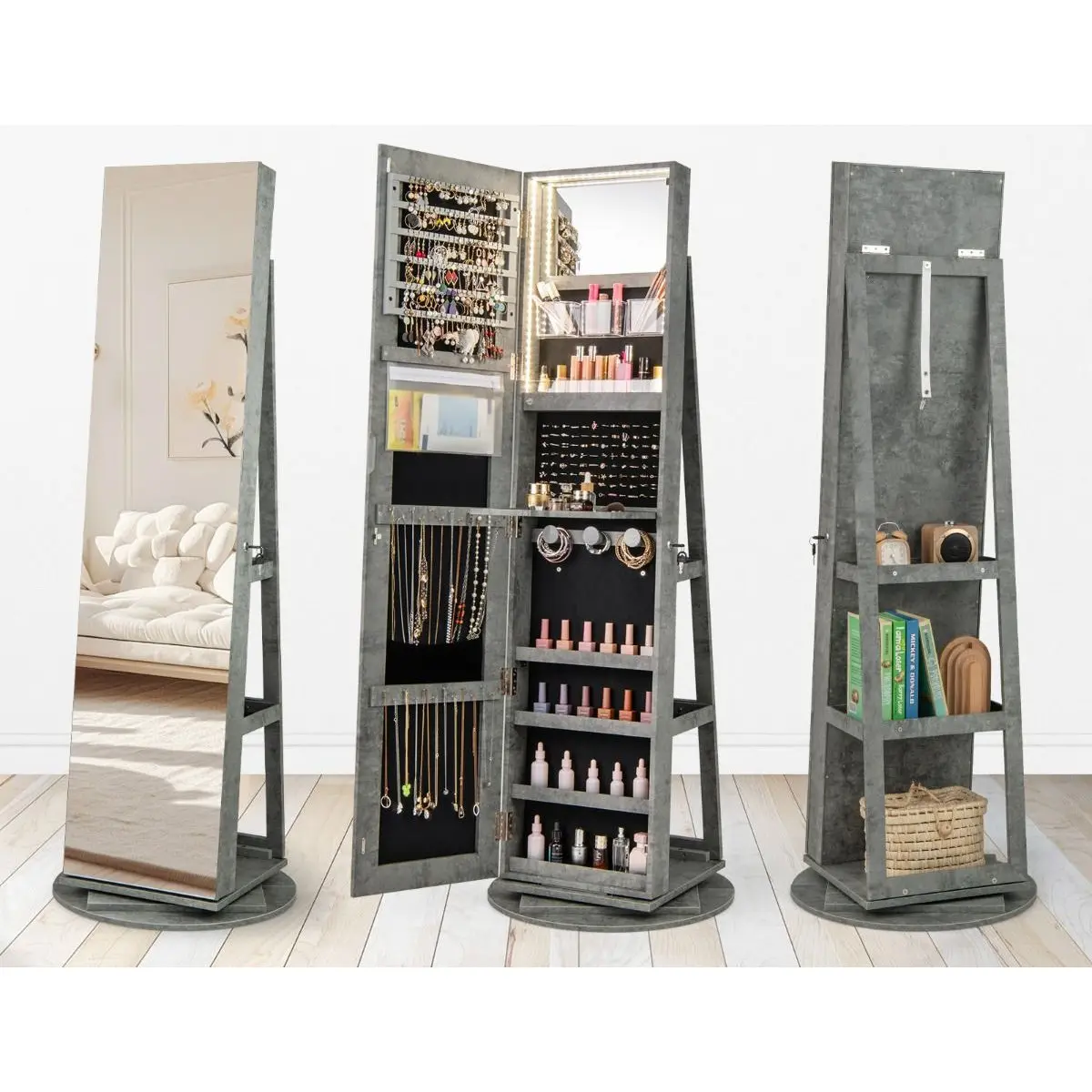 Dulap-oglinda pentru bijuterii Costway JV10430YA (Grey-green) - 6