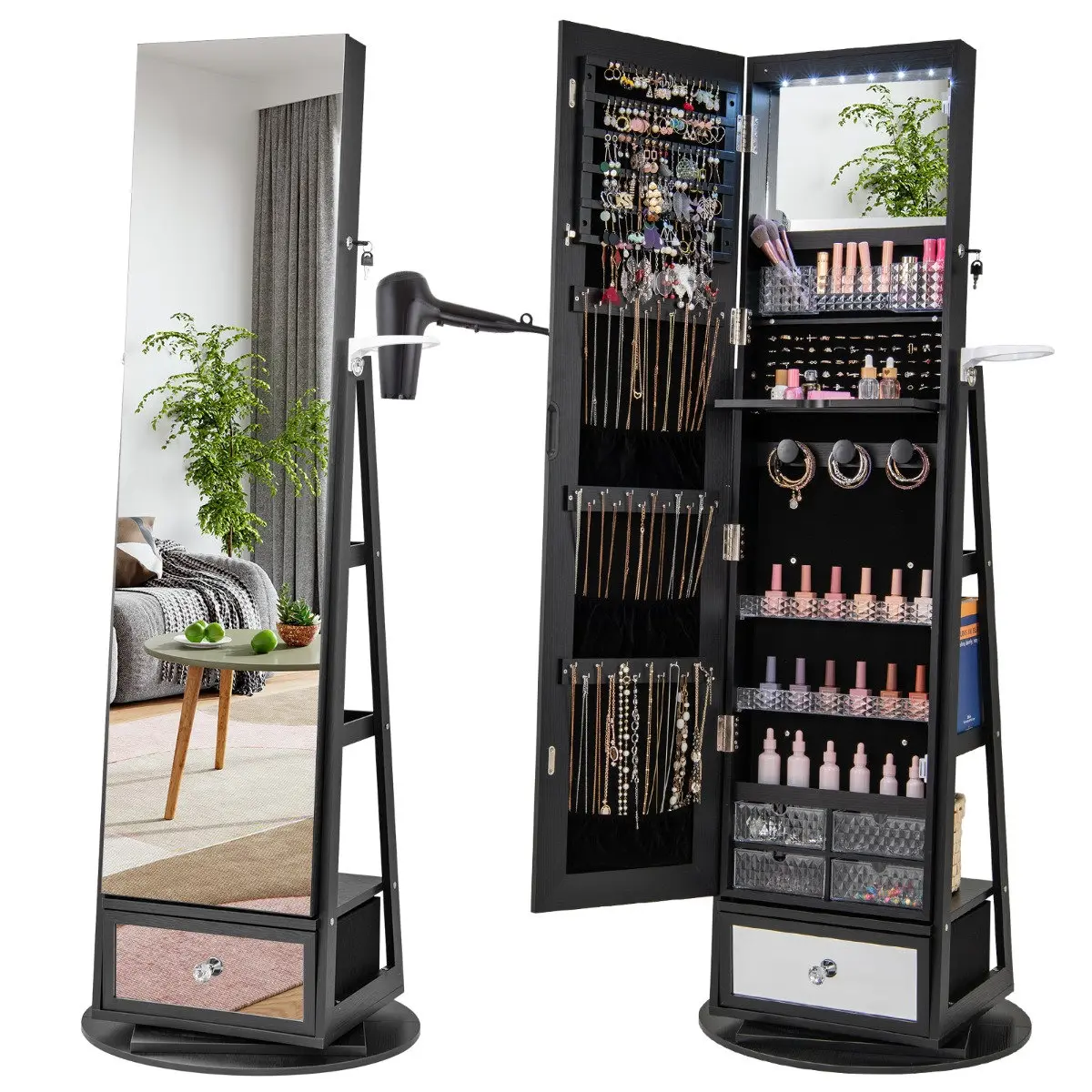 Dulap-oglinda pentru bijuterii Costway JV11195DK (Black) - 2