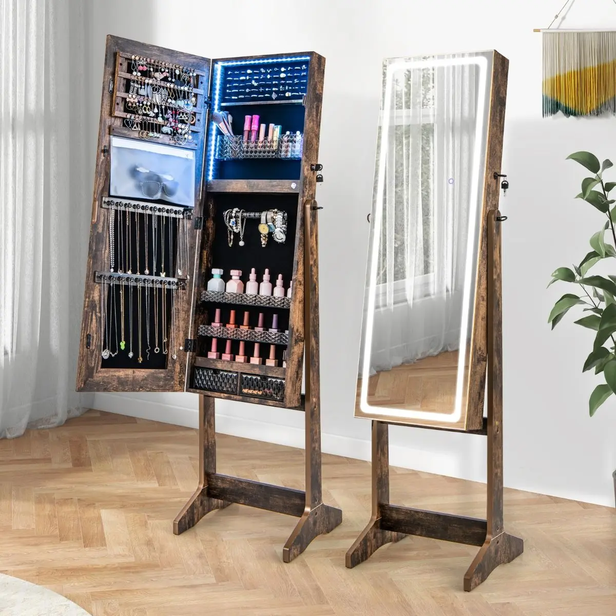 Dulap-oglinda pentru bijuterii Costway JV11196DE-CF (Brown)