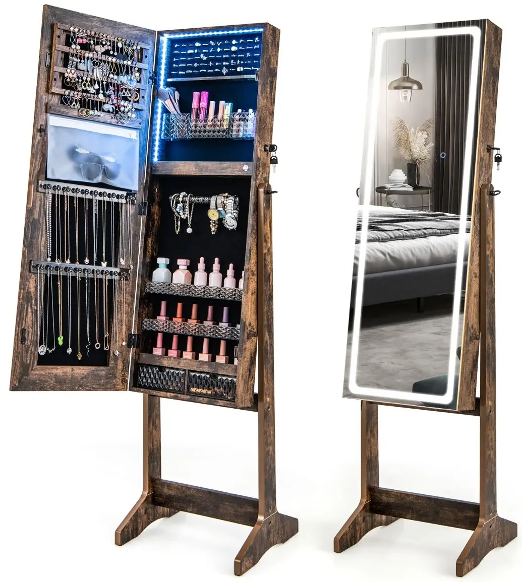 Dulap-oglinda pentru bijuterii Costway JV11196DE-CF (Brown)