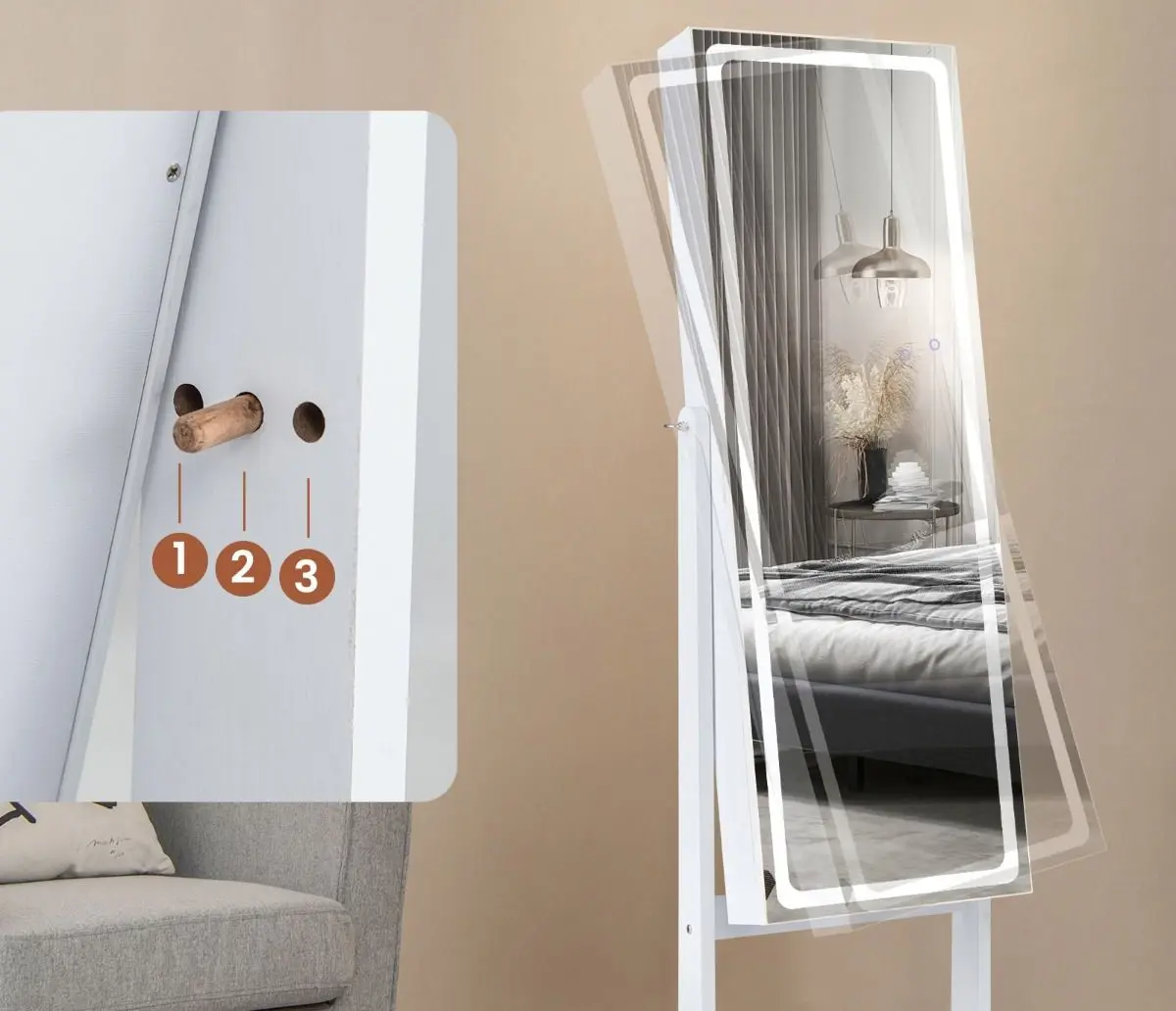 Шкаф-зеркало для украшений Costway JV11196DE-WH (White)