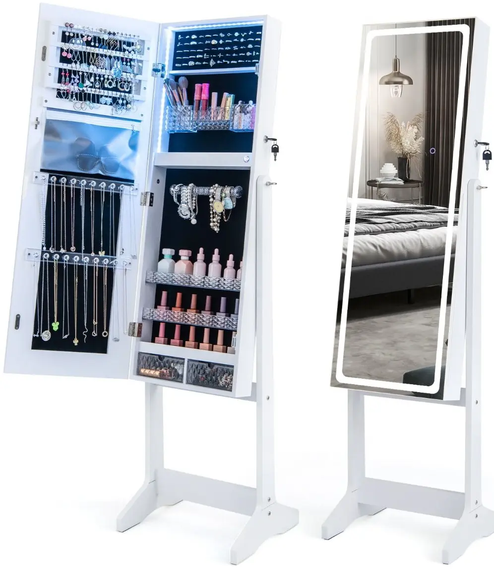 Шкаф-зеркало для украшений Costway JV11196DE-WH (White)