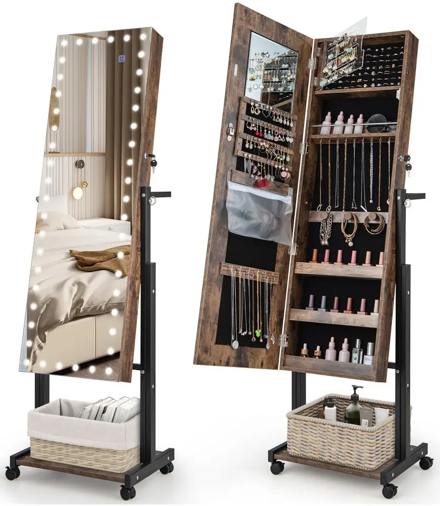 Dulap-oglinda pentru bijuterii Costway JV11239CF (Brown)