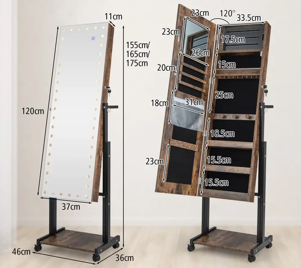 Dulap-oglinda pentru bijuterii Costway JV11239CF (Brown)