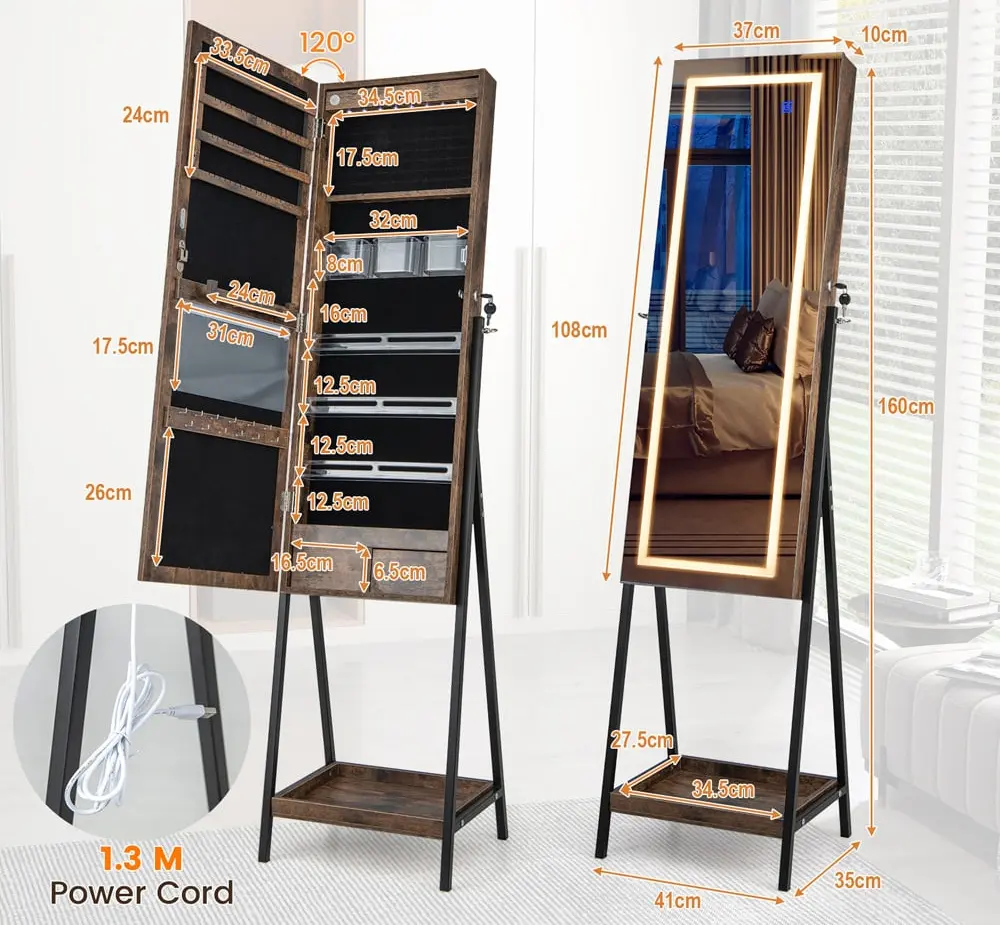 Шкаф-зеркало для украшений Costway JV11240CF (Brown)