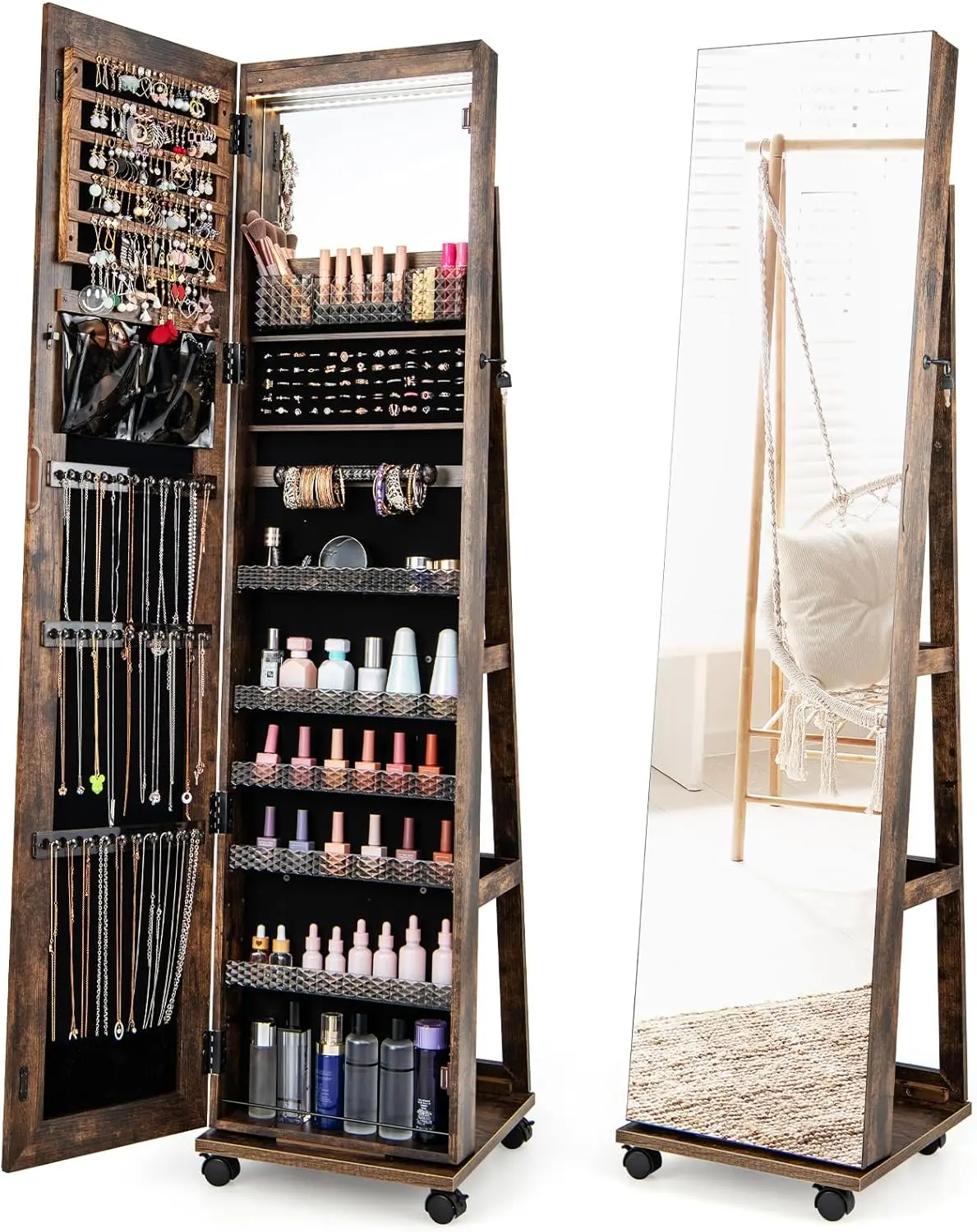 Dulap-oglinda pentru bijuterii Costway JV11245CF (Coffee)