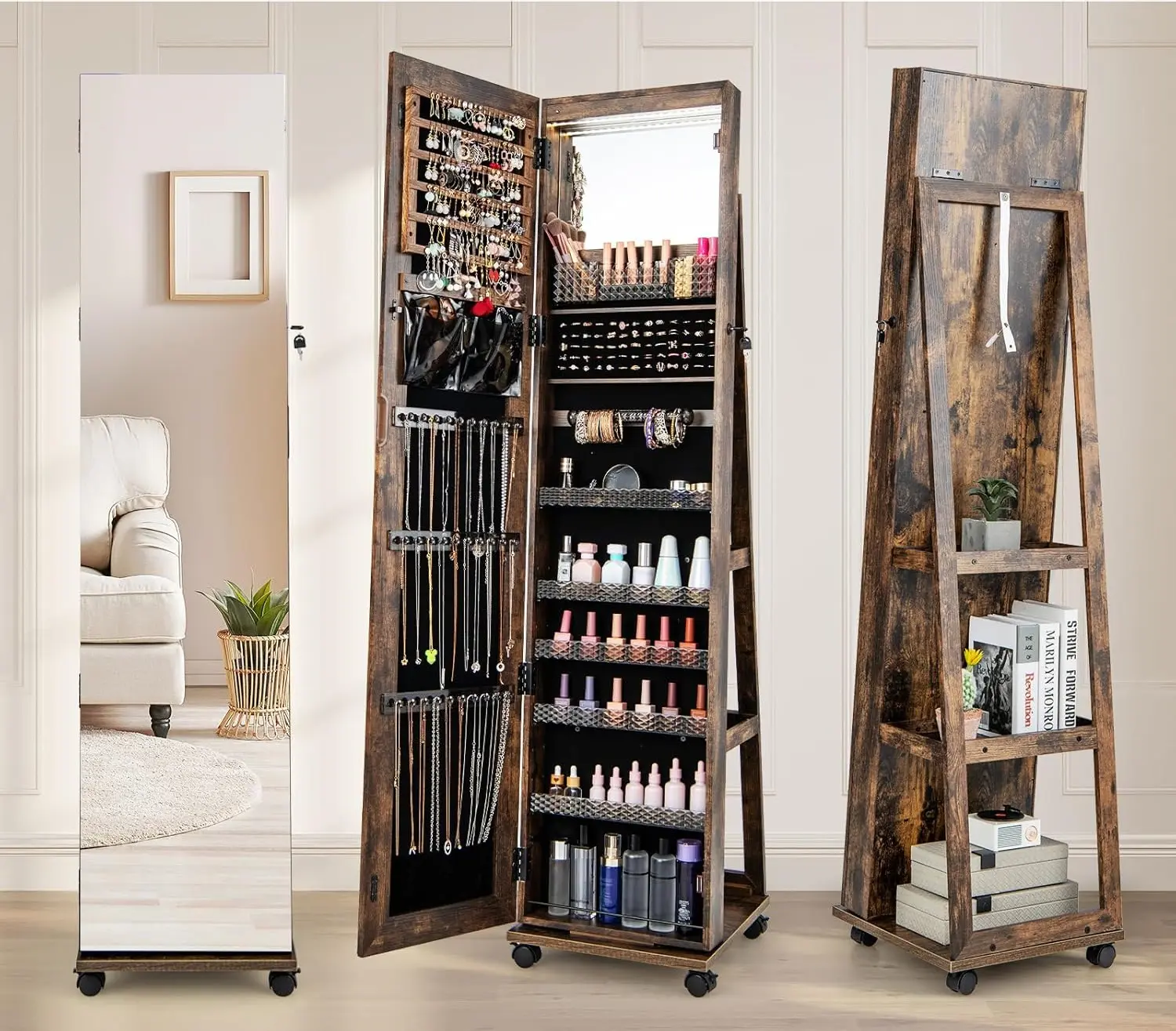 Dulap-oglinda pentru bijuterii Costway JV11245CF (Coffee)