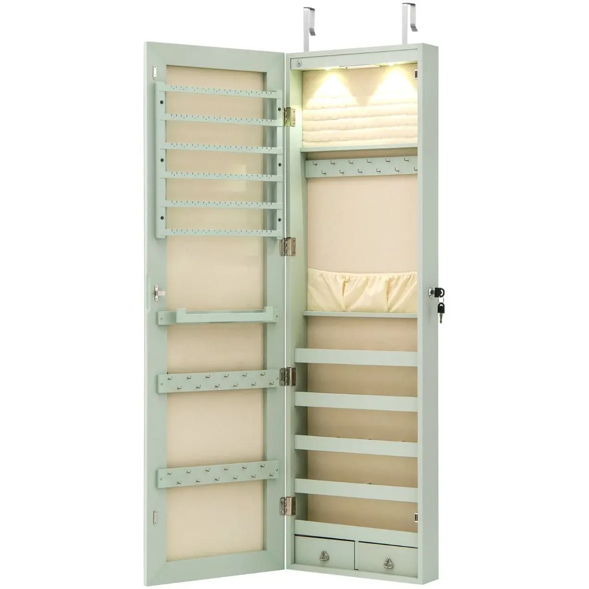 Dulap-oglinda pentru bijuterii Costway JV11889LS (Green) - 2