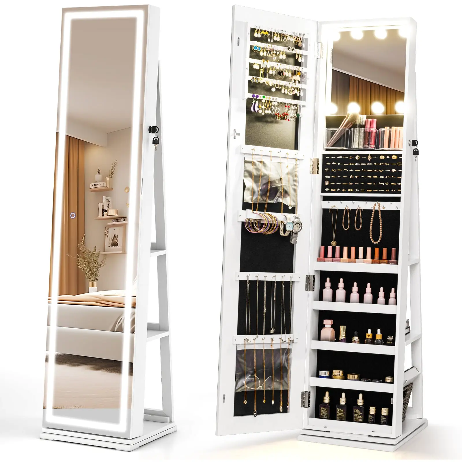 Dulap-oglinda pentru bijuterii Costway JV12479DE-WH (White) - 2
