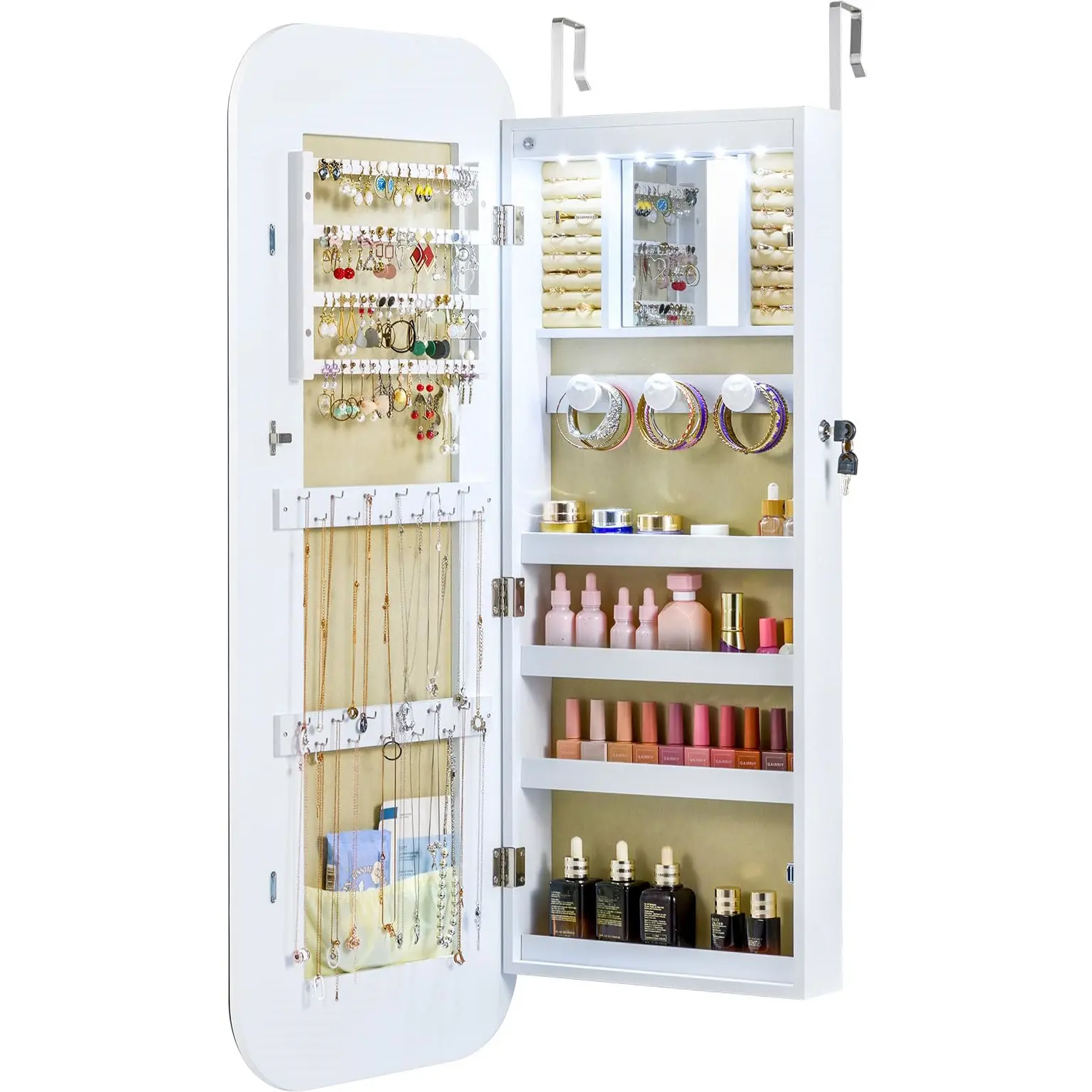 Dulap-oglinda pentru bijuterii Costway JV12515WH (White) - 3