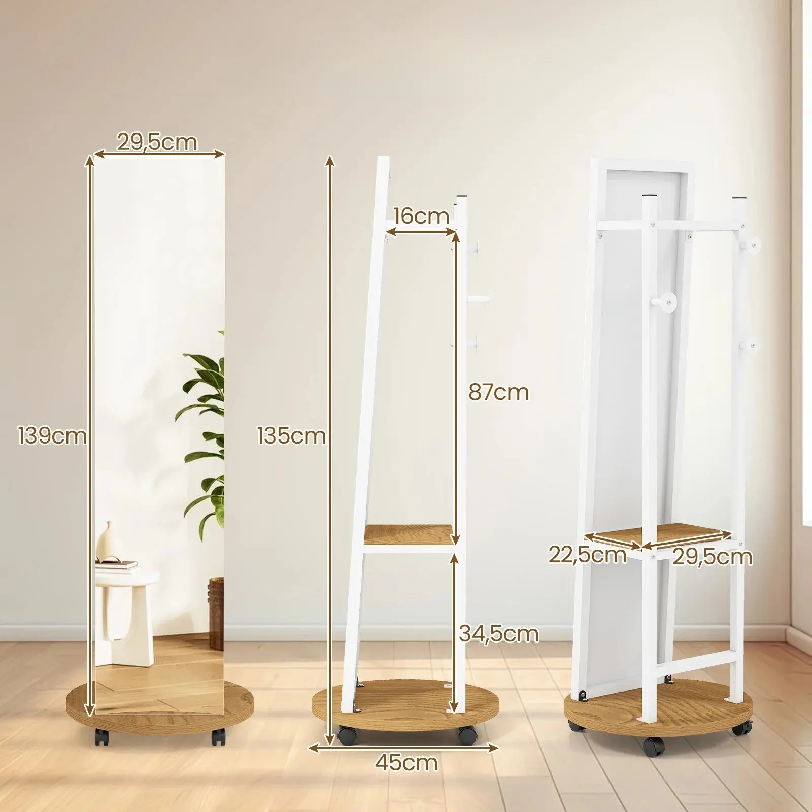 Dulap-oglinda pentru bijuterii Costway JV13317NA (Natural/White) - 4