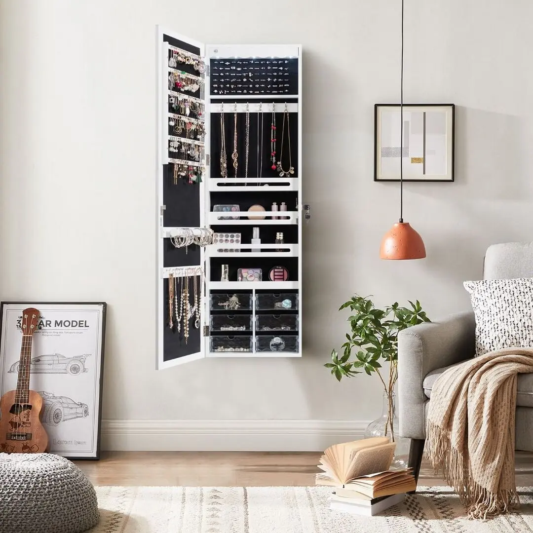 Dulap-oglinda pentru bijuterii Costway HW63092WH (White)