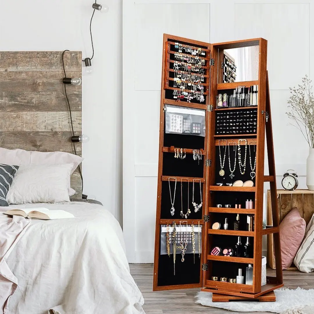 Dulap-oglinda pentru bijuterii Costway HW64483BN (Light Brown)