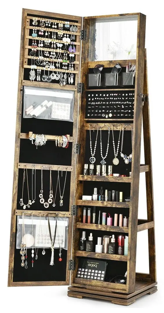 Dulap-oglinda pentru bijuterii Costway HW64483CF (Brown)