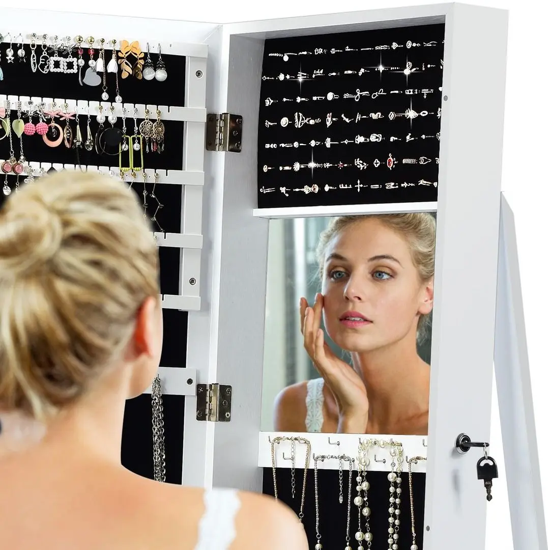 Dulap-oglinda pentru bijuterii Costway HW64484WH (White)