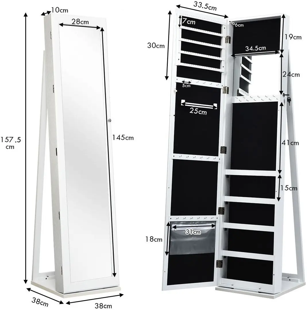 Dulap-oglinda pentru bijuterii Costway HW64484WH (White)