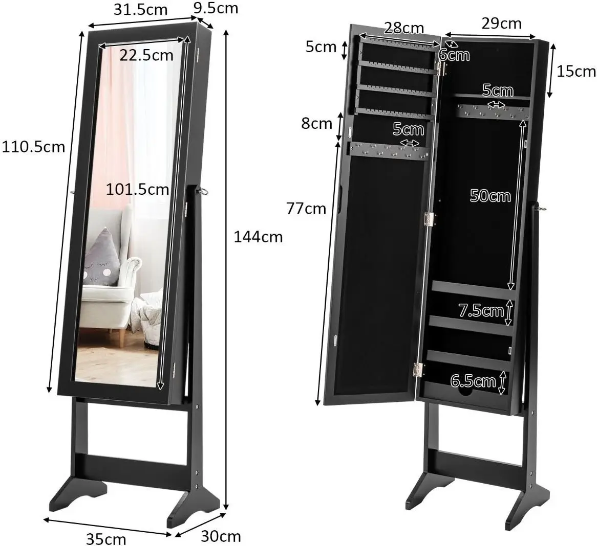 Шкаф-зеркало для украшений Costway HW66419BK (Black) - 6