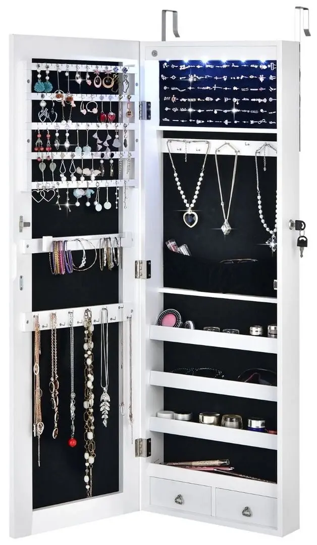 Dulap-oglinda pentru bijuterii Costway HW67236WH (White)