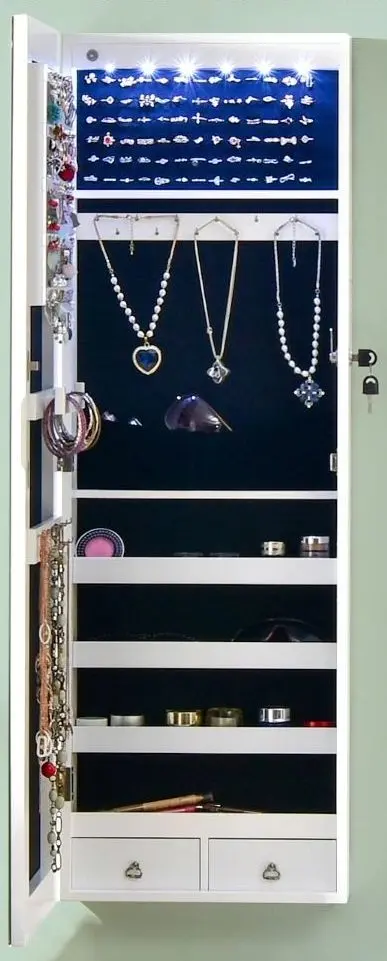 Dulap-oglinda pentru bijuterii Costway HW67236WH (White)