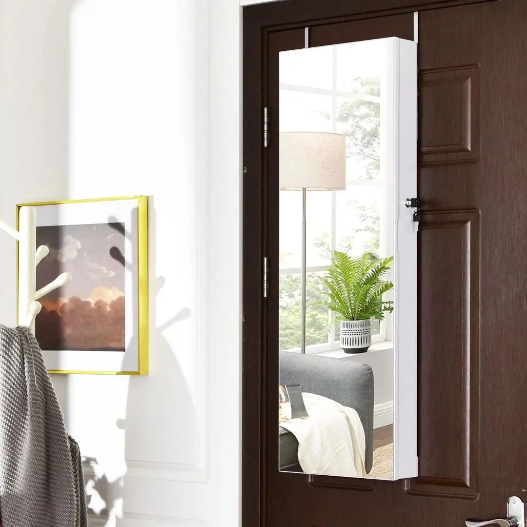 Dulap-oglinda pentru bijuterii Costway HW67236WH (White)