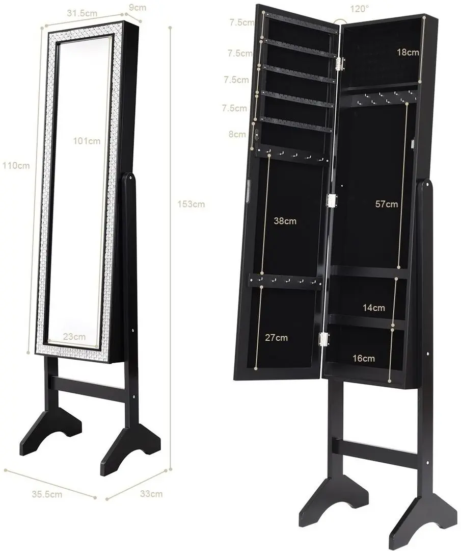 Dulap-oglinda pentru bijuterii Costway JV10079BK (Black)