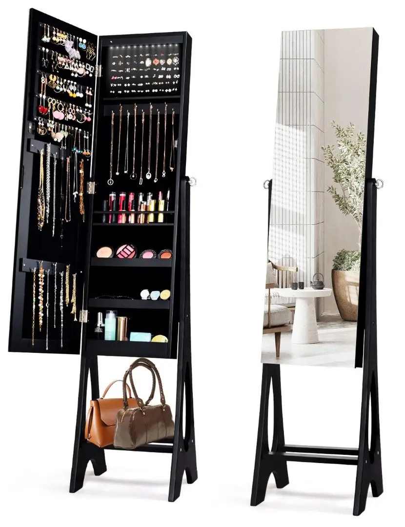 Dulap-oglinda pentru bijuterii Costway JV10081BK (Black)