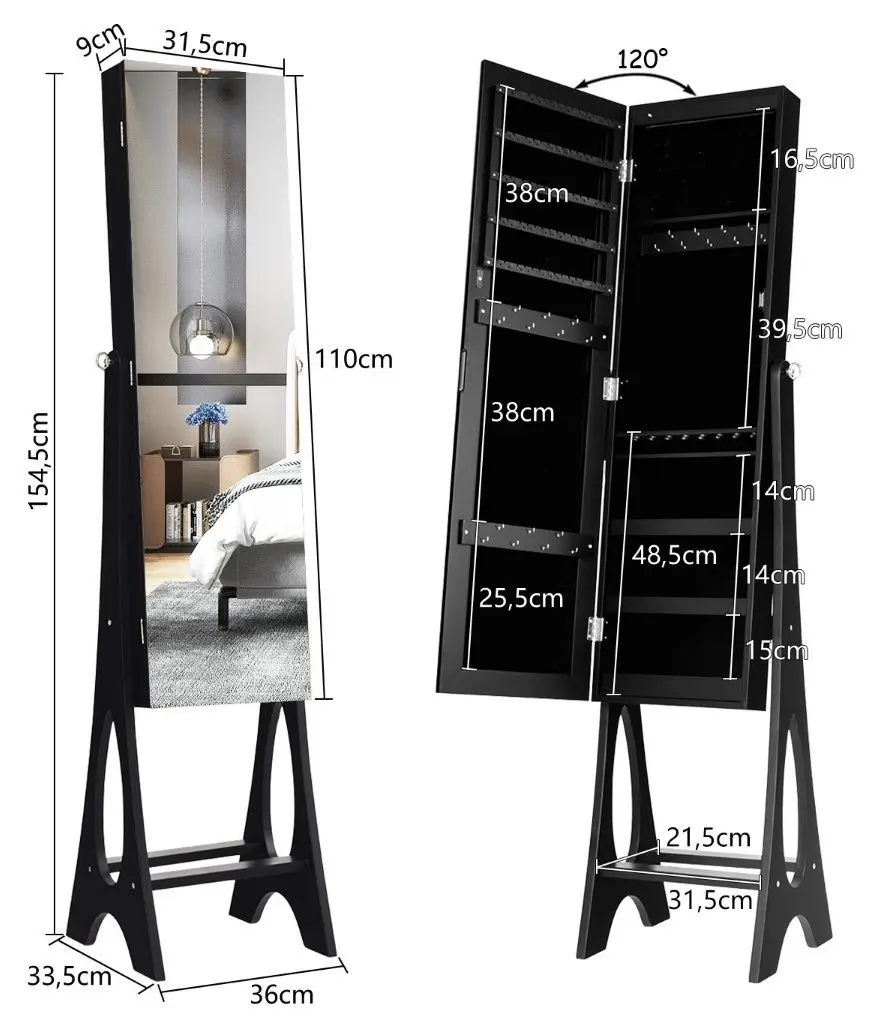 Dulap-oglinda pentru bijuterii Costway JV10081BK (Black)