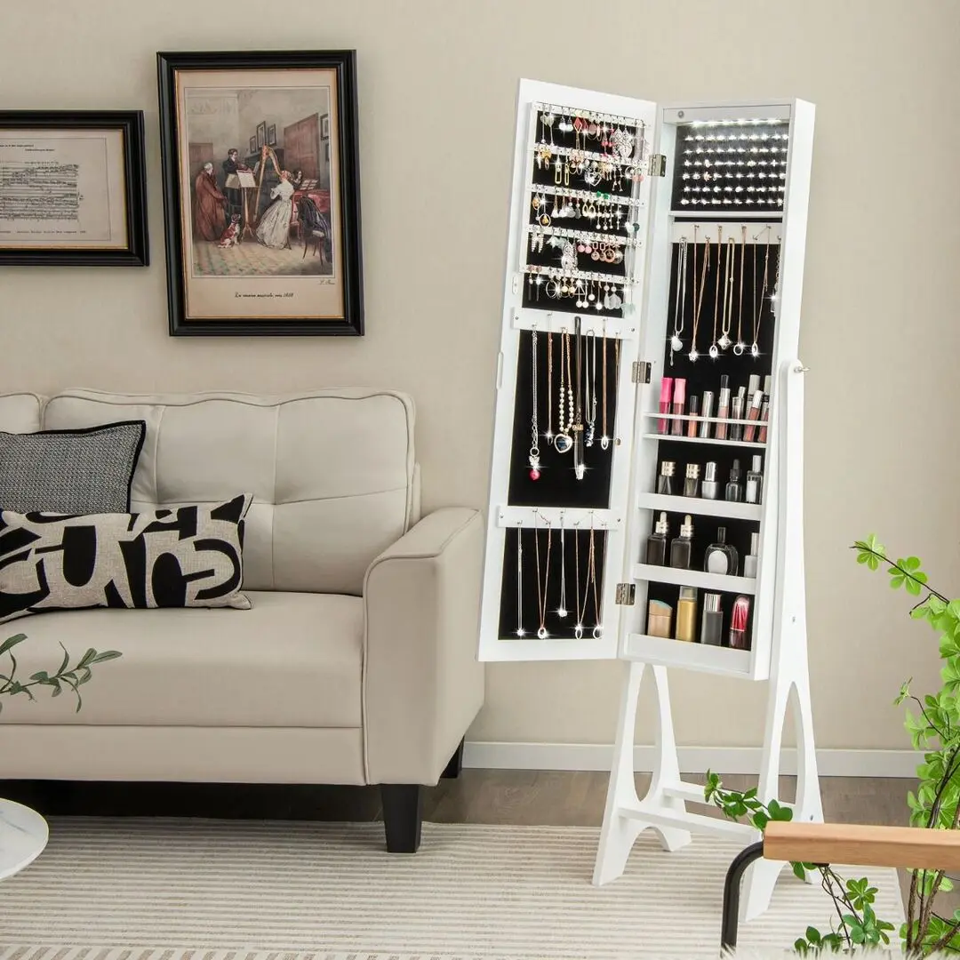 Dulap-oglinda pentru bijuterii Costway JV10081WH (White)