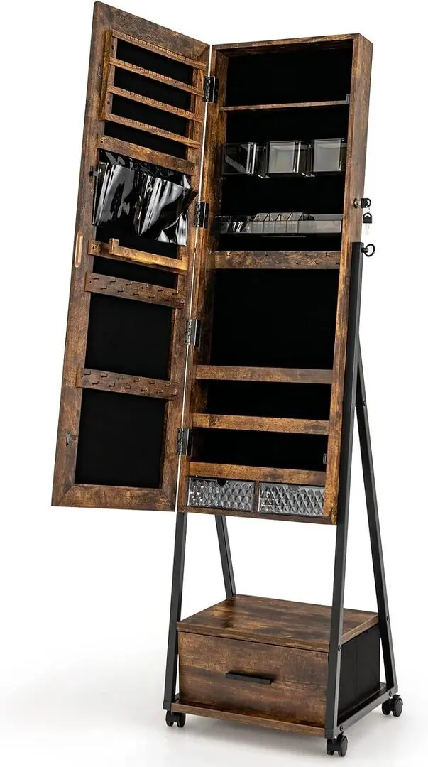 Шкаф-зеркало для украшений Costway JV10221CF (Brown) - 3