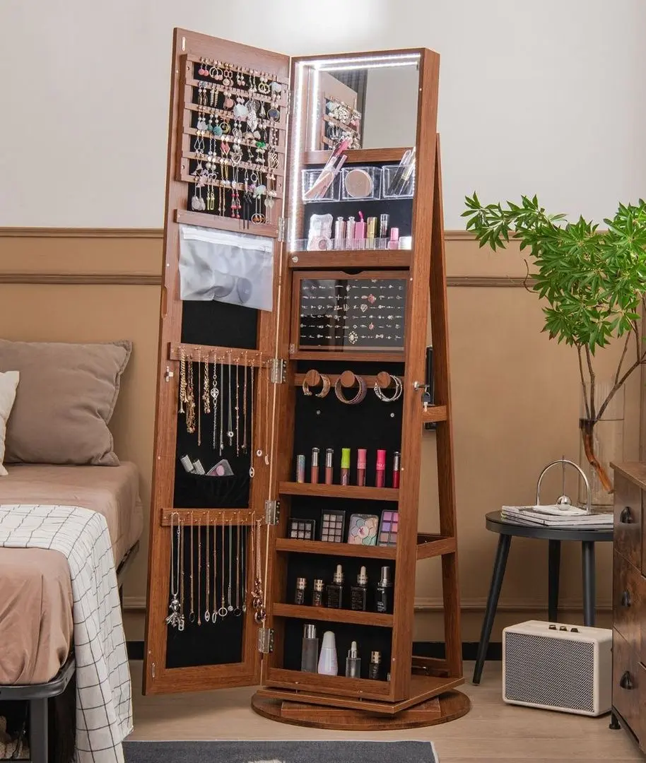 Dulap-oglinda pentru bijuterii Costway JV10430BN (Brown)
