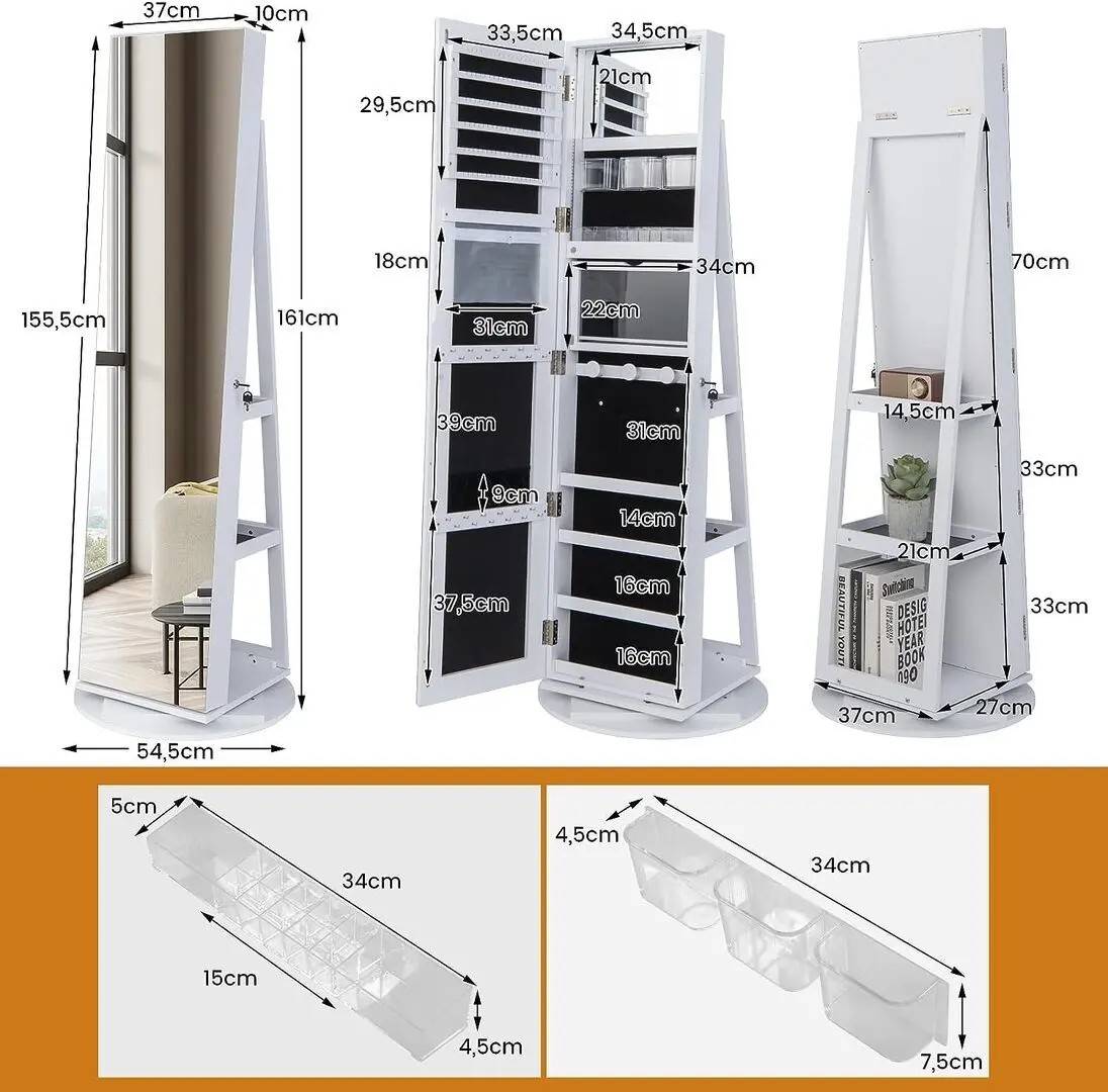 Шкаф-зеркало для украшений Costway JV10430WH (White)