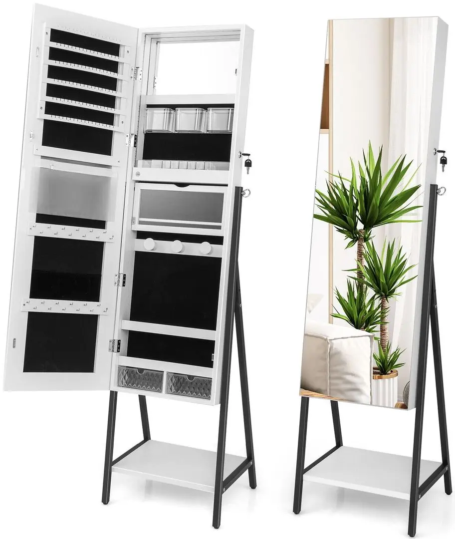 Dulap-oglinda pentru bijuterii Costway JV10432WH (White)