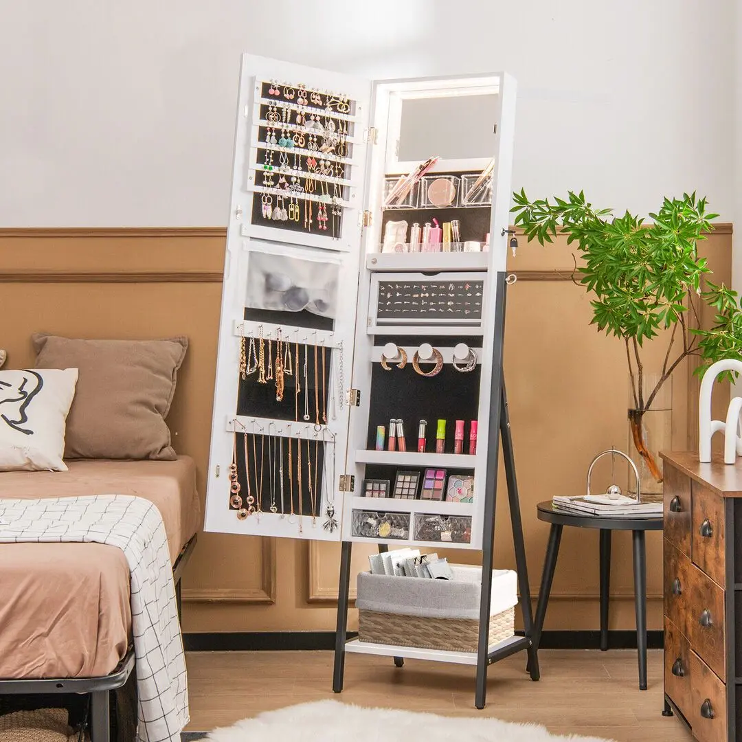 Dulap-oglinda pentru bijuterii Costway JV10432WH (White)