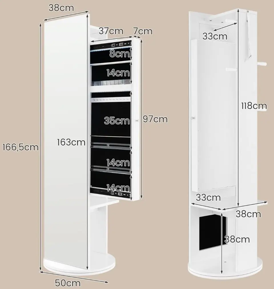 Шкаф-зеркало для украшений Costway JV10484WH (White) - 5