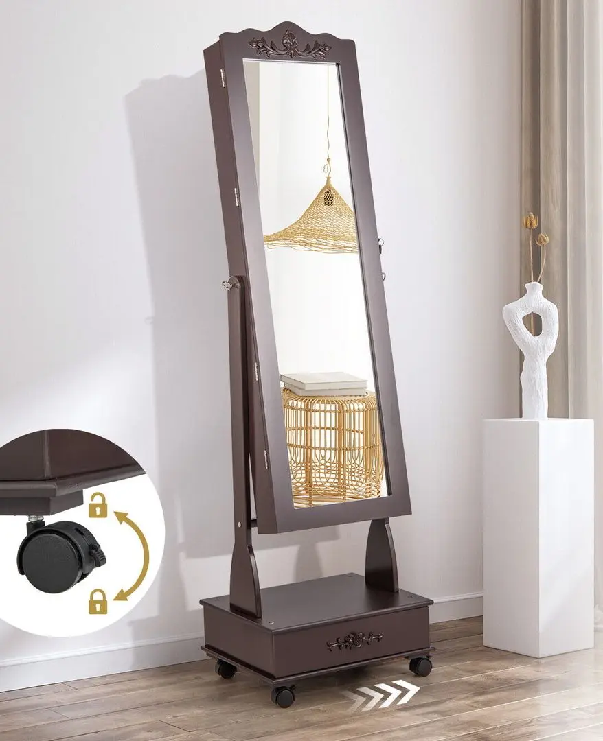 Dulap-oglinda pentru bijuterii Costway JV10584BN (Brown)