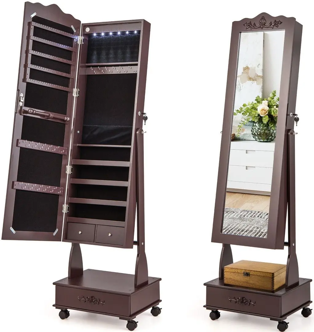 Dulap-oglinda pentru bijuterii Costway JV10584BN (Brown)