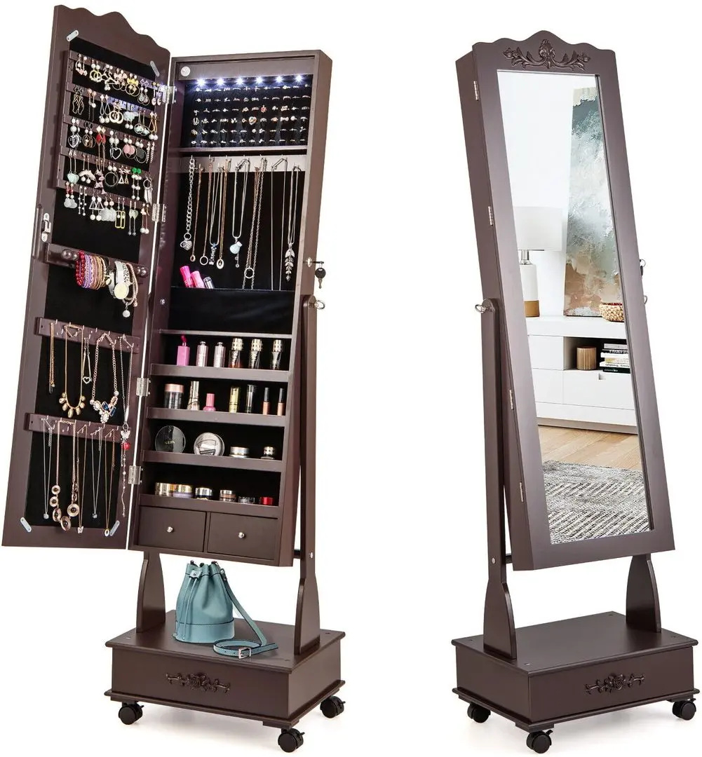 Dulap-oglinda pentru bijuterii Costway JV10584BN (Brown)