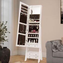 Dulap-oglinda pentru bijuterii Costway JV10585WH (White)