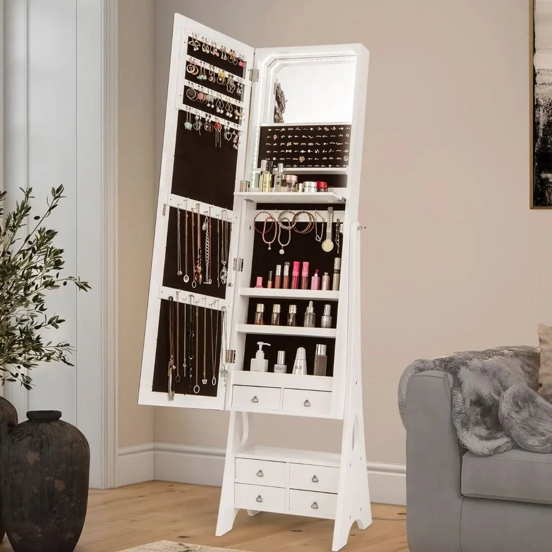 Dulap-oglinda pentru bijuterii Costway JV10585WH (White)