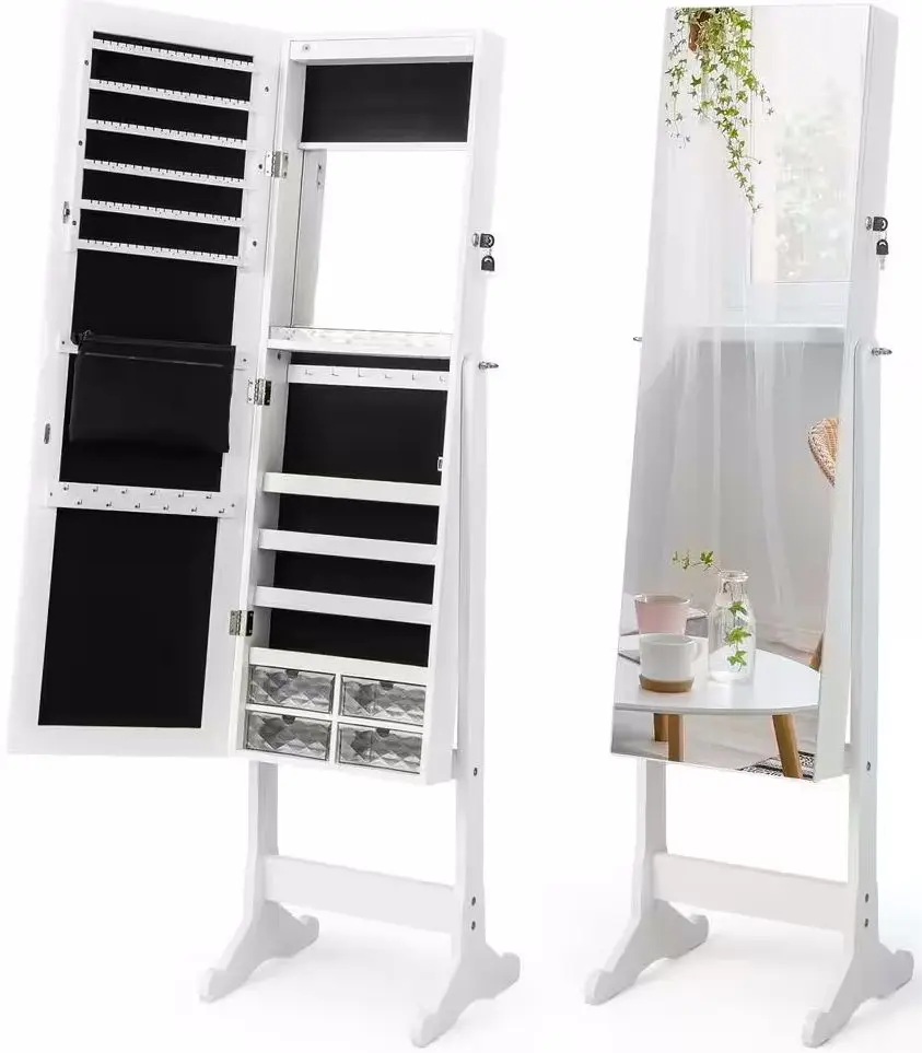 Dulap-oglinda pentru bijuterii Costway JV10604WH (White)