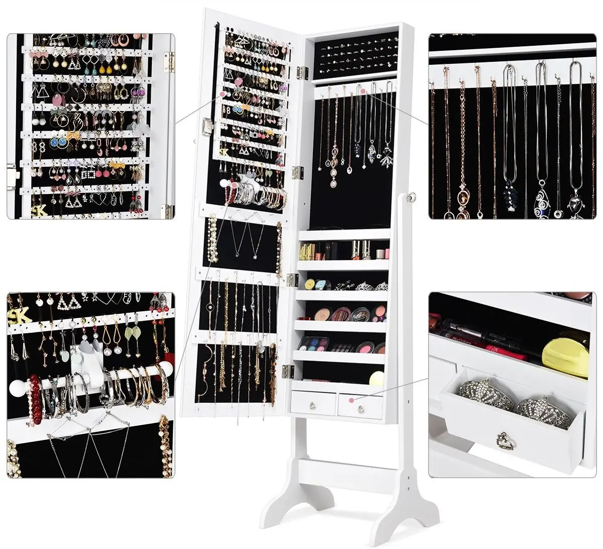 Шкаф-зеркало для украшений Costway JV10770WH (White)