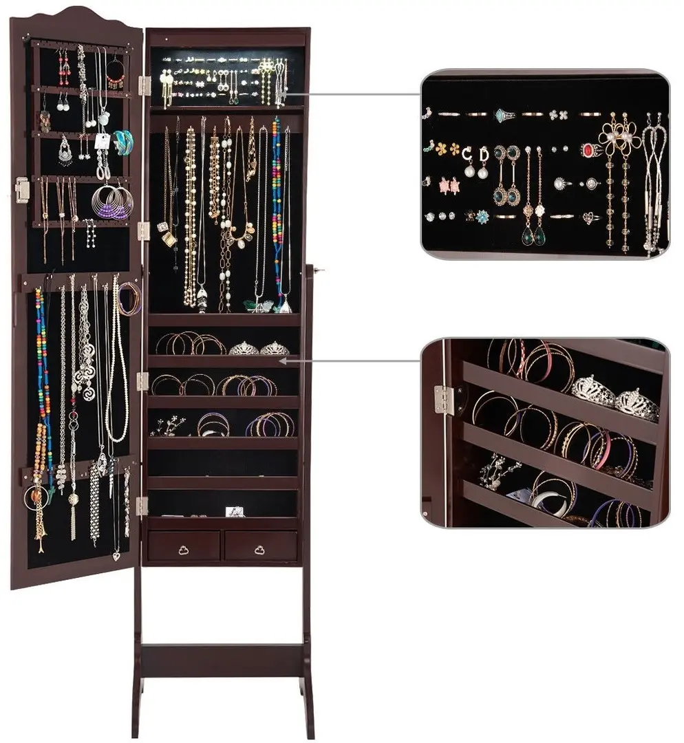 Шкаф-зеркало для украшений Costway JV10771CF (Brown)