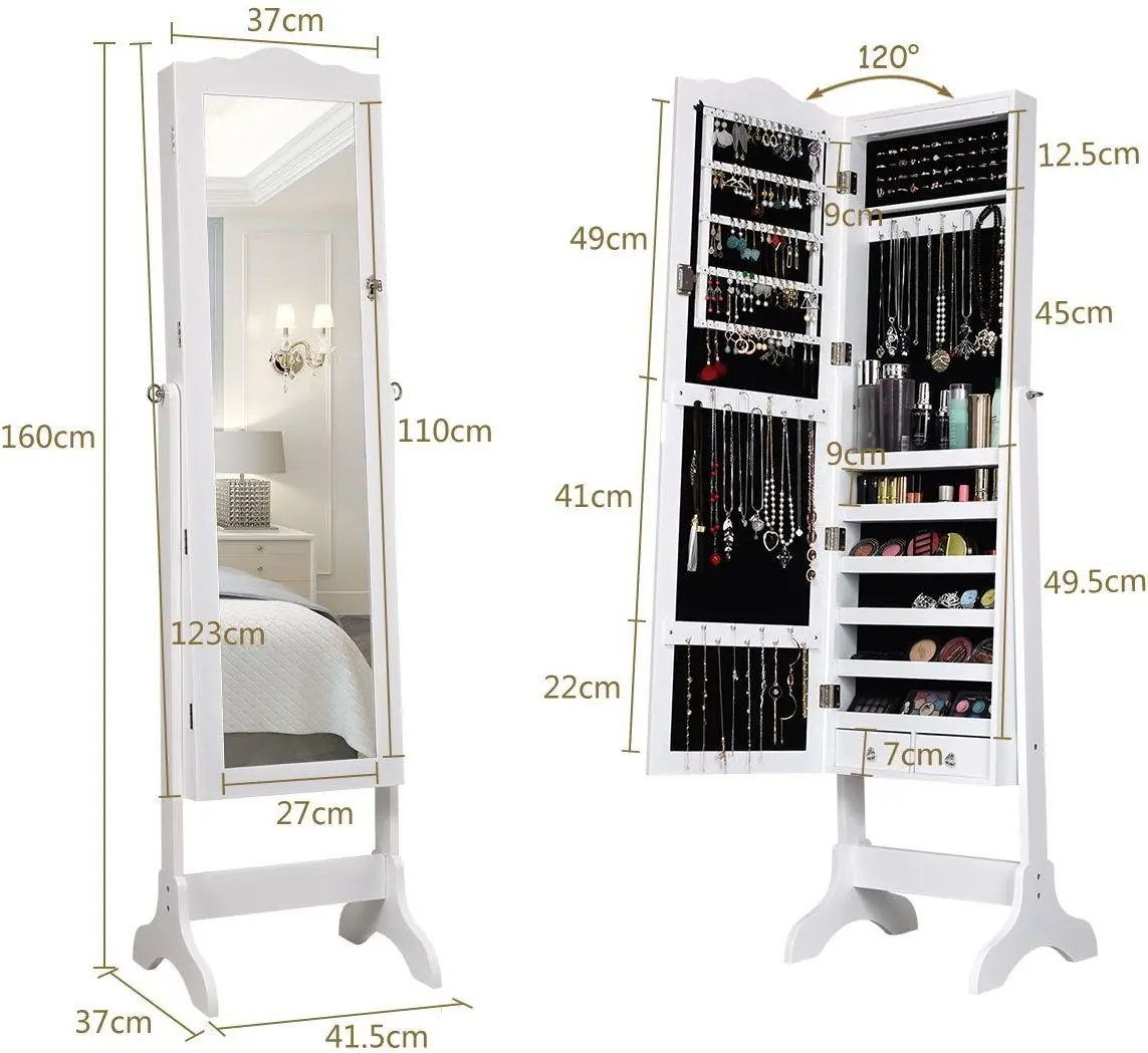 Dulap-oglinda pentru bijuterii Costway JV10771WH (White)