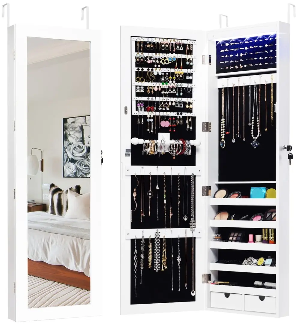 Dulap-oglinda pentru bijuterii Costway JV10772 (White)