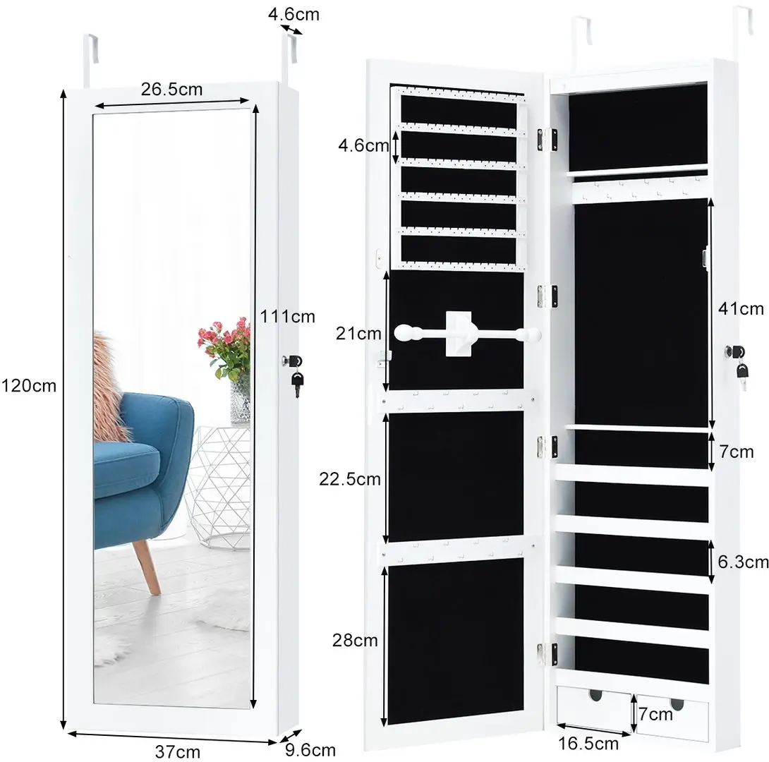 Dulap-oglinda pentru bijuterii Costway JV10772 (White)