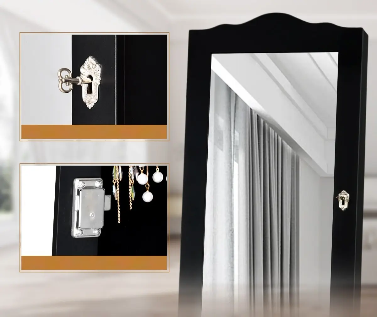 Dulap-oglinda pentru bijuterii Costway JV10774BK (Black)