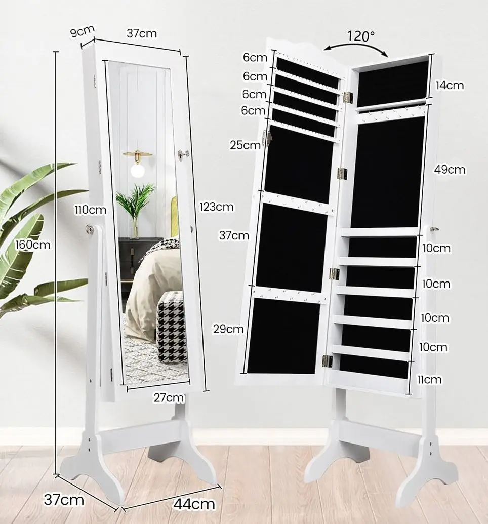 Dulap-oglinda pentru bijuterii Costway JV10774WH (White)