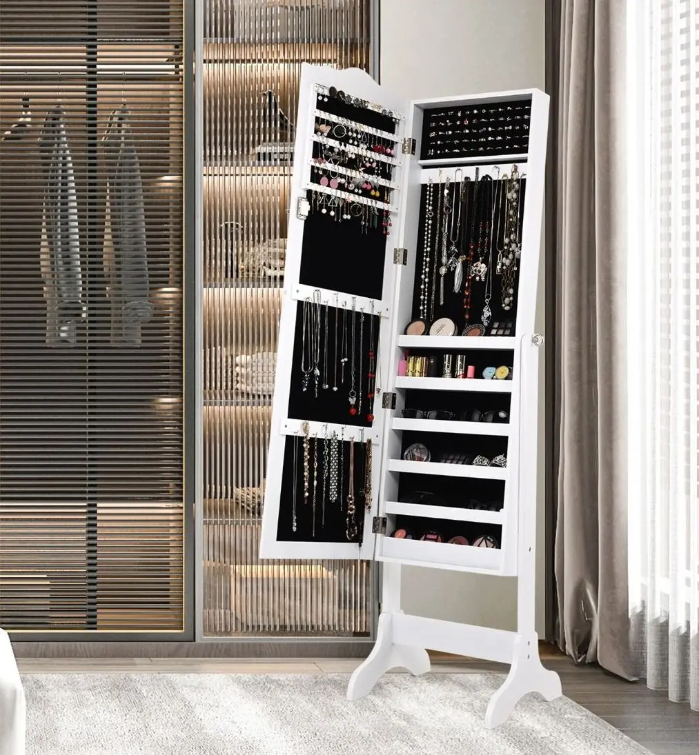 Dulap-oglinda pentru bijuterii Costway JV10774WH (White)