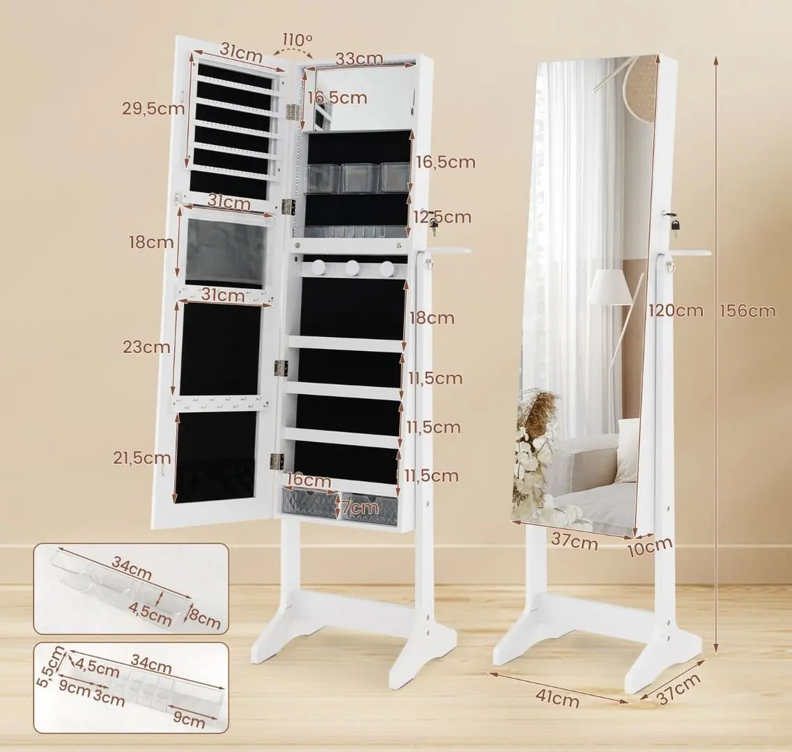 Шкаф-зеркало для украшений Costway JV11025WH (White)